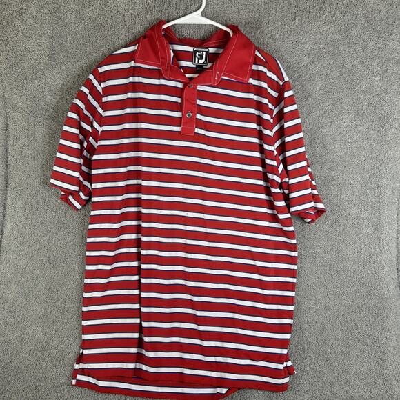 FootJoy Polo Shirt Mens Extra Large Red White Blue Striped Golf Athletic Fit - Picture 1 of 9